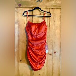 Burnt Orange Ruched Mini Slip Dress for Cocktail